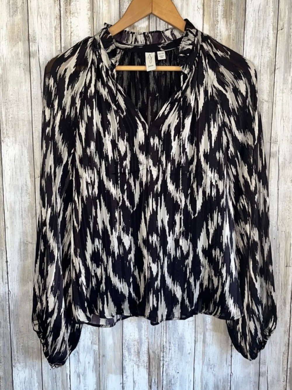 Joie Satin Black & White Printed Satin Blouse
